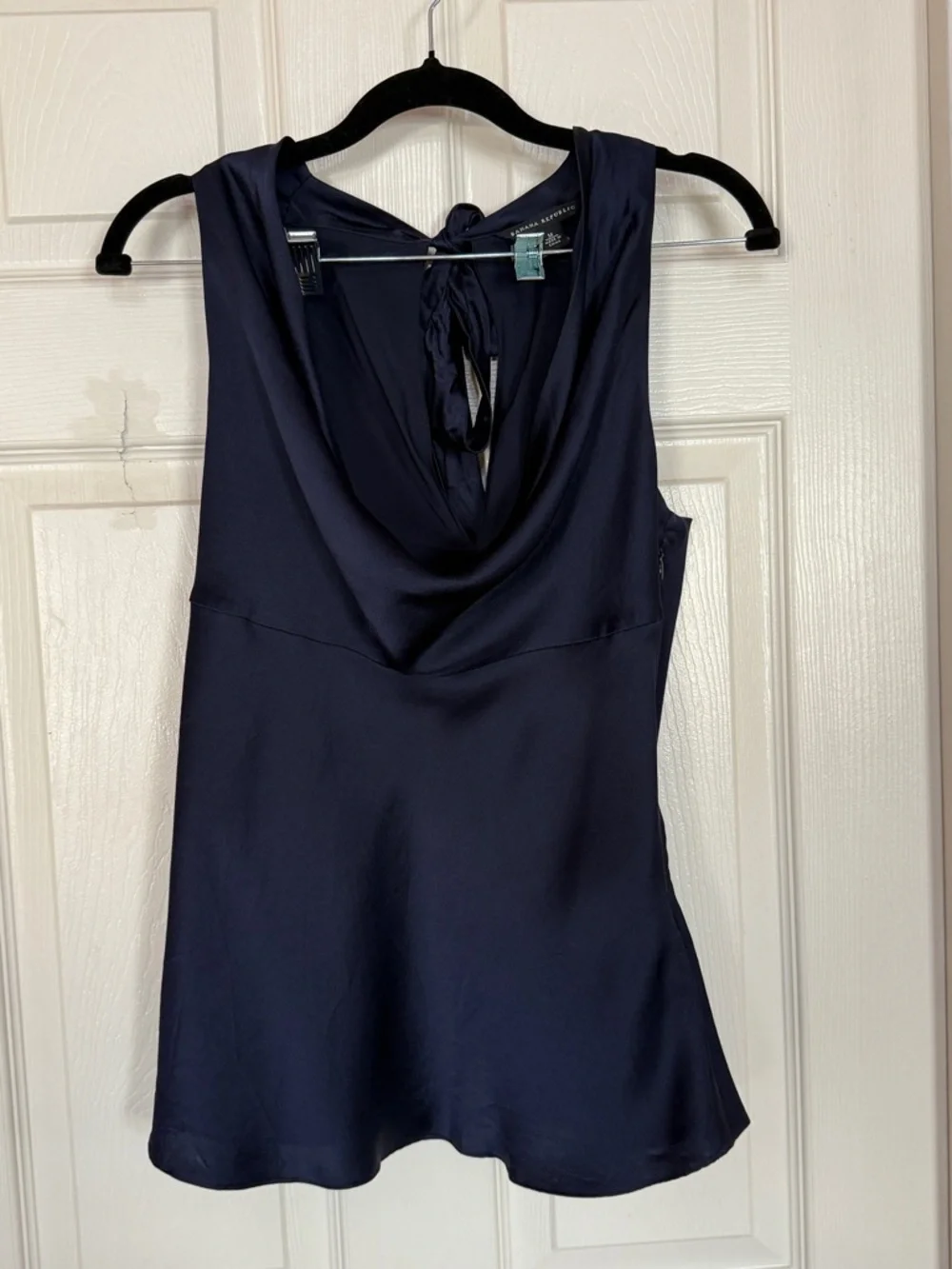 Banana Republic Navy Silk Cowl-Neck Tie-Back Tank - Picture 2 of 7